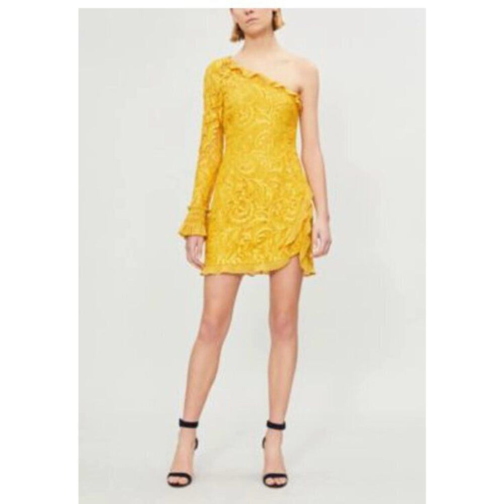 ALEXIS Sz M Medium Gold Yellow Lace One Shoulder Dress Tansy
